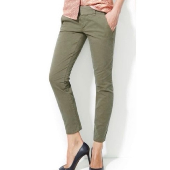 J. Crew Andie Chino Skinny Ankle Cropped Mid Rise Solid Green Size 8 Stretch - Picture 1 of 10